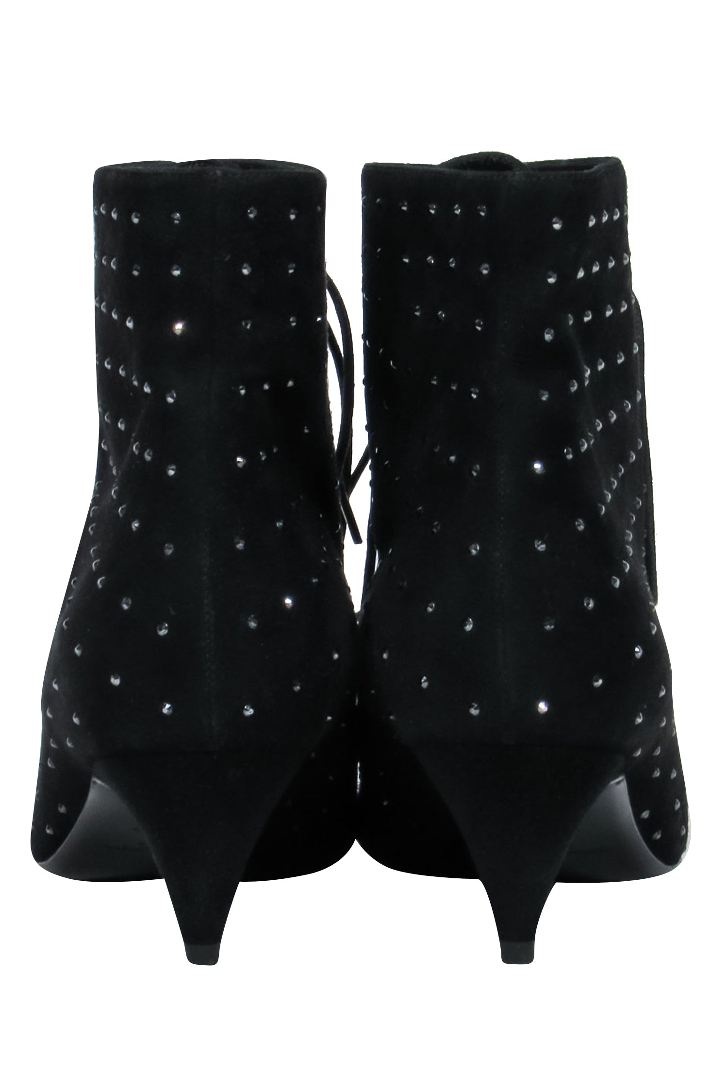 Saint Laurent - Black Suede Lace-Up Ankle Boots w/ Crystal Embellishments Sz 8