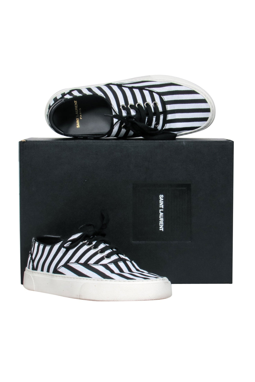 Saint Laurent - Black & White Stripe Low Top Sneaker Sz 7.5