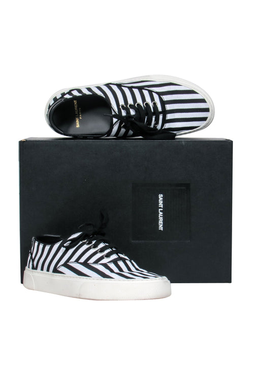 Saint Laurent - Black & White Stripe Low Top Sneaker Sz 7.5