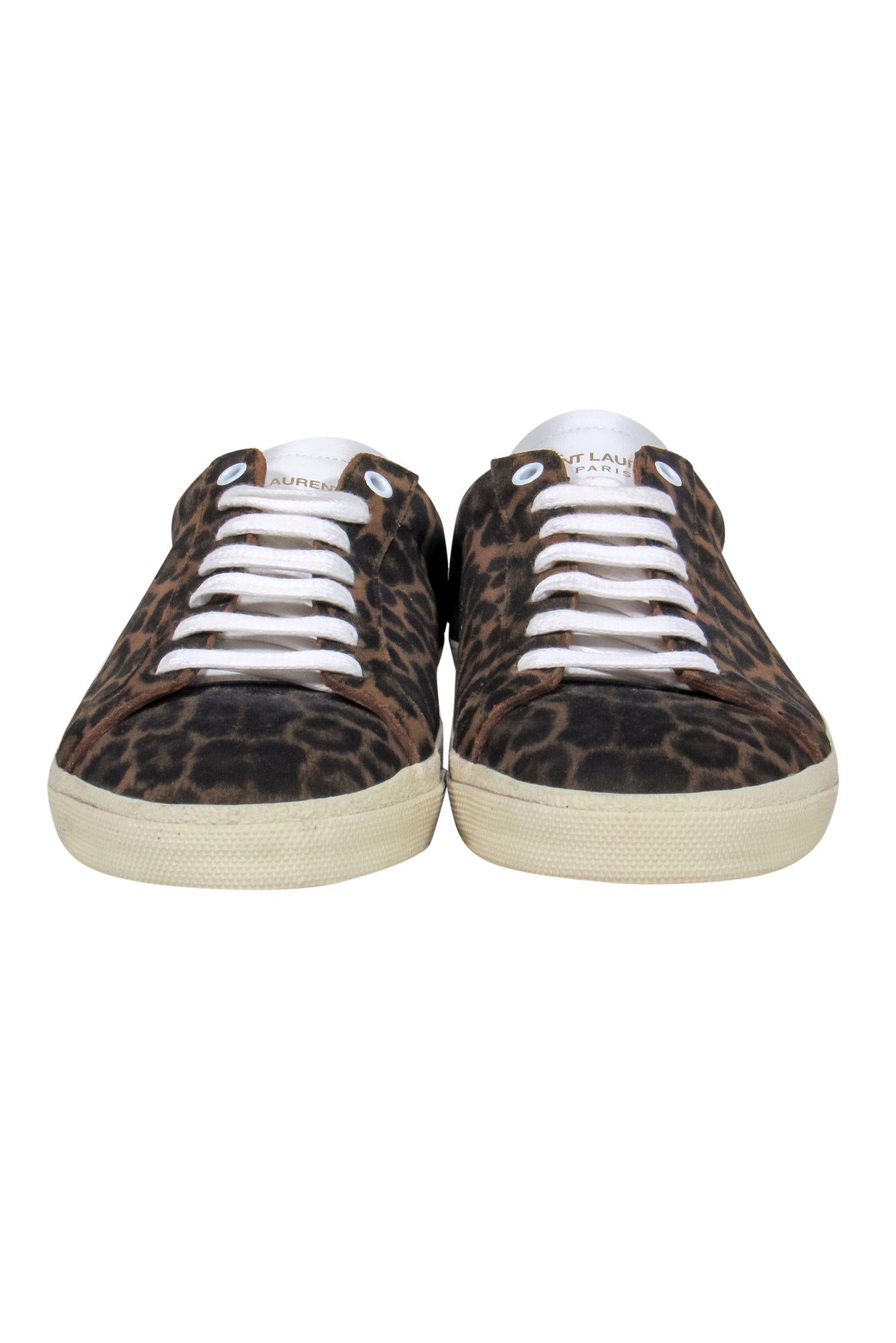 Saint Laurent - Brown Leopard Print Lace-Up Sneakers Sz 11