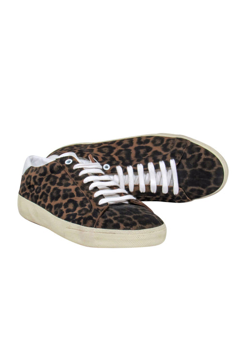 Saint Laurent - Brown Leopard Print Lace-Up Sneakers Sz 11