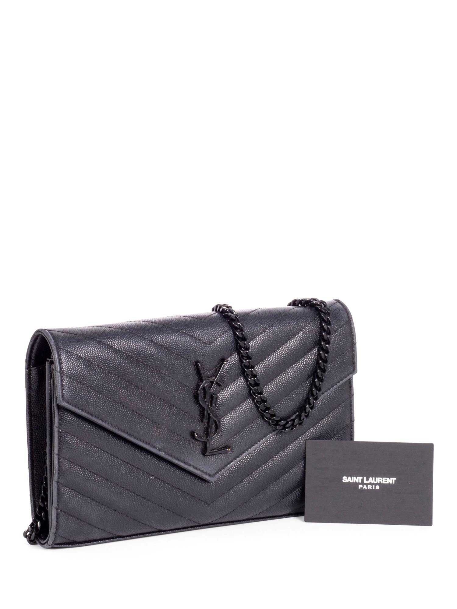 Saint Laurent Chevron Leather Monogram Wallet Chain Bag Black