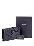 Saint Laurent Chevron Leather Monogram Wallet Chain Bag Black