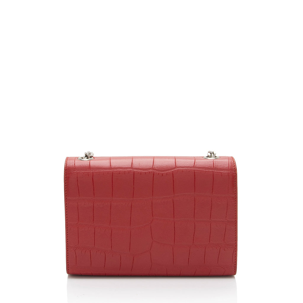 Saint Laurent Croc Embossed Leather Monogram Kate Tassel Mini Shoulder Bag (SHF-ULEaZy)