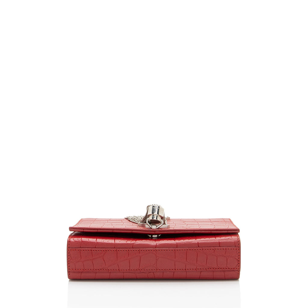Saint Laurent Croc Embossed Leather Monogram Kate Tassel Mini Shoulder Bag (SHF-ULEaZy)