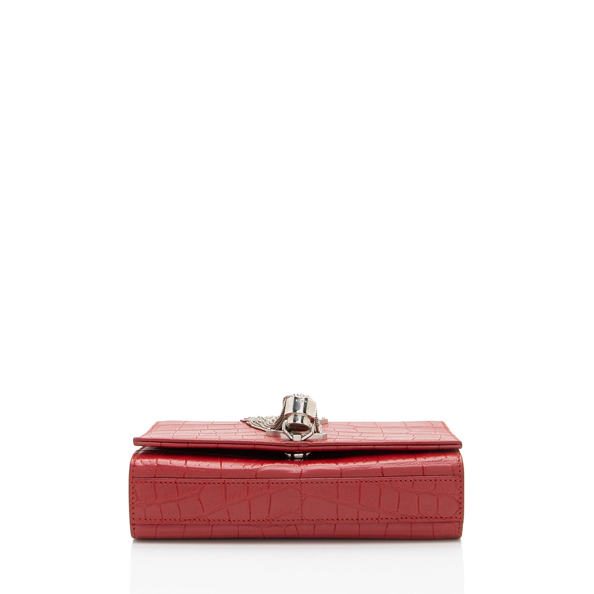 Saint Laurent Croc Embossed Leather Monogram Kate Tassel Mini Shoulder Bag (SHF-ULEaZy)