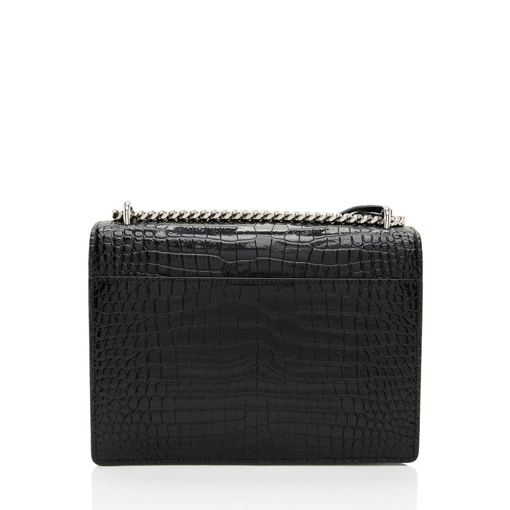 Saint Laurent Croc Embossed Leather Monogram Sunset Medium Shoulder Bag (SHF-M2o6S1)
