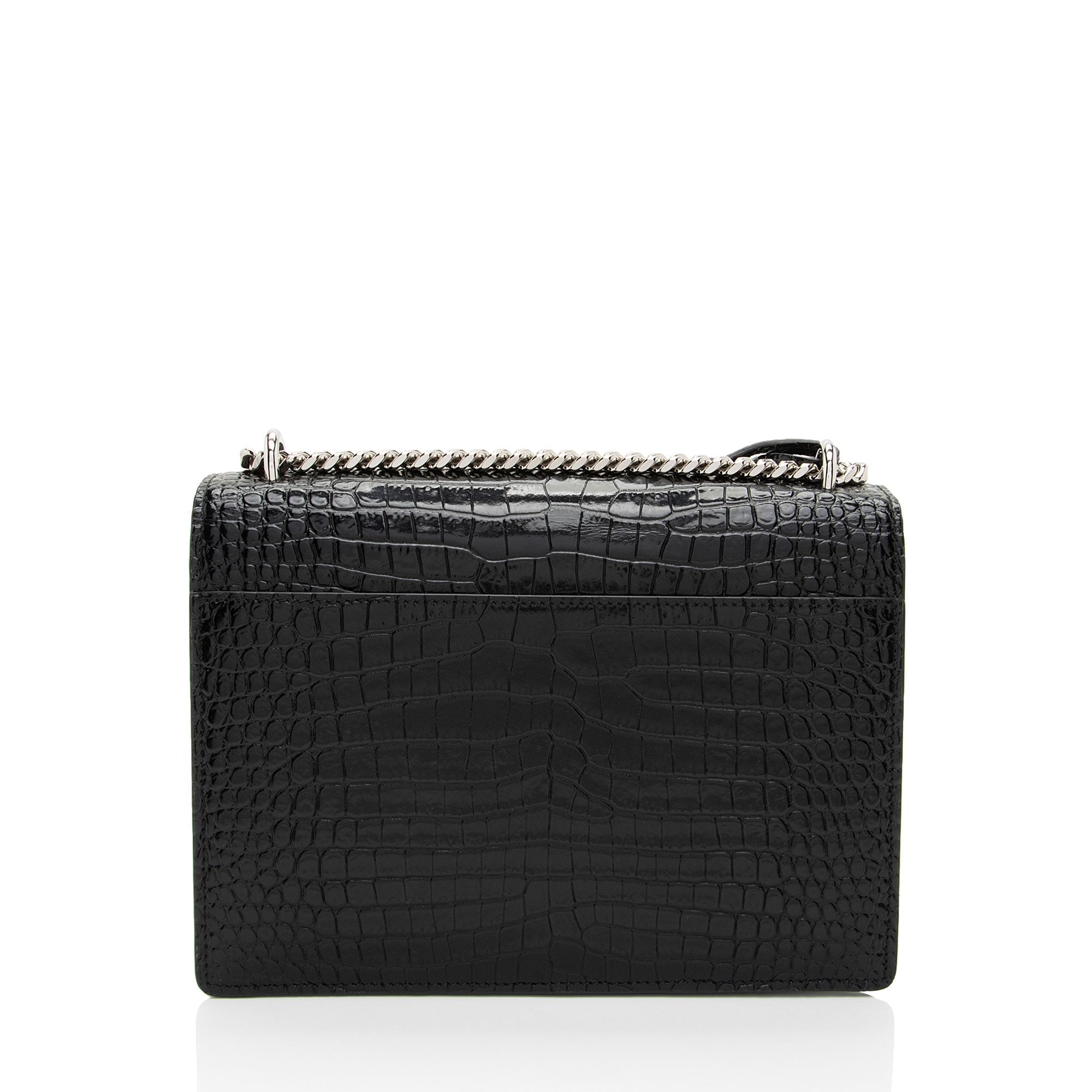 Saint Laurent Croc Embossed Leather Monogram Sunset Medium Shoulder Bag (SHF-M2o6S1)