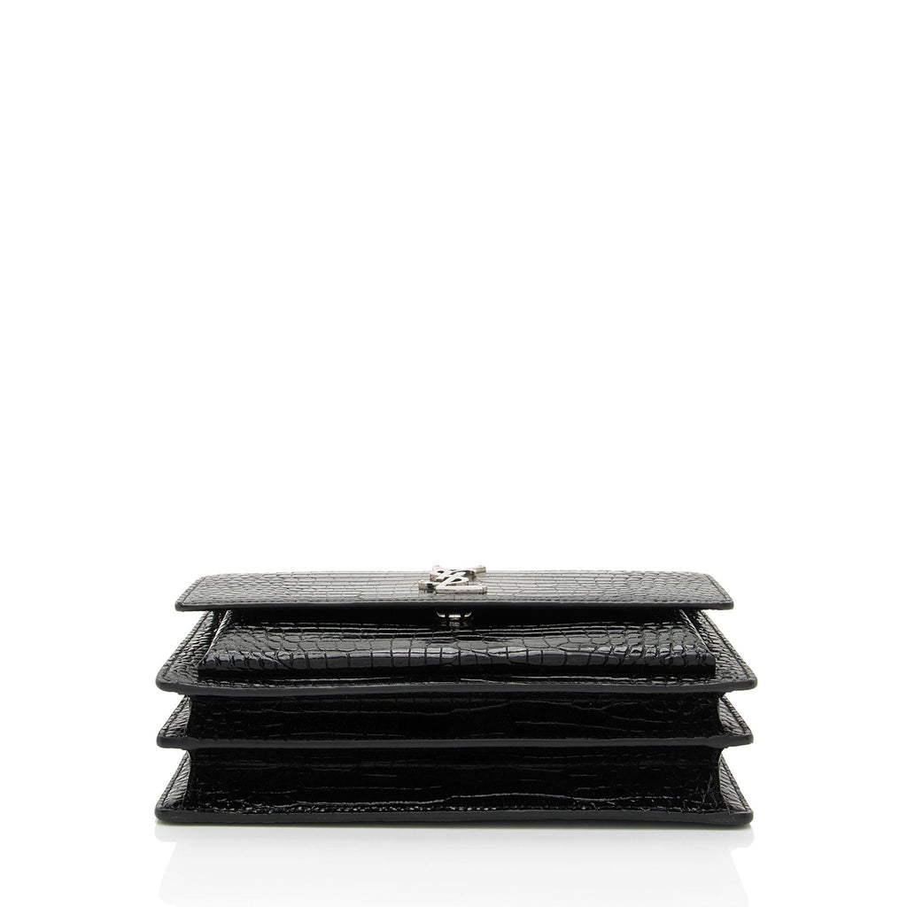 Saint Laurent Croc Embossed Leather Monogram Sunset Medium Shoulder Bag (SHF-M2o6S1)