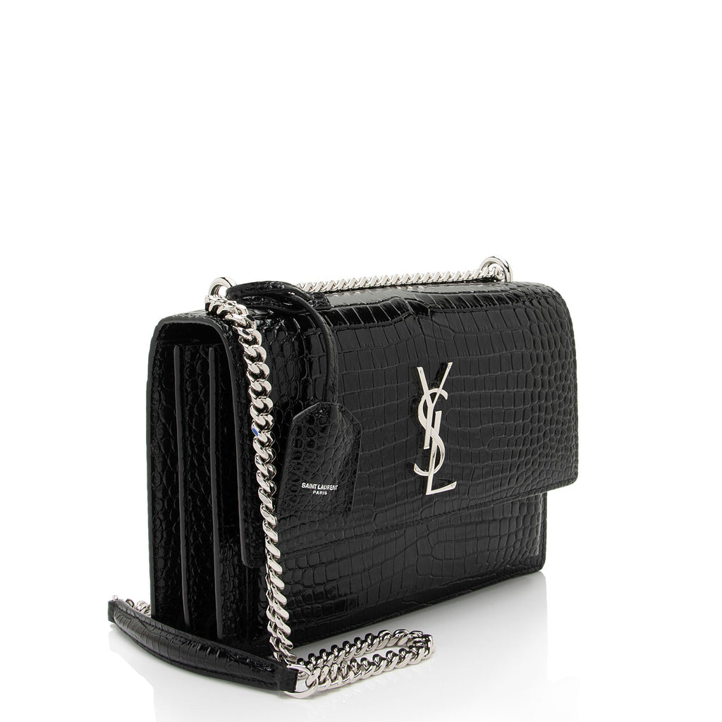 Saint Laurent Croc Embossed Leather Monogram Sunset Medium Shoulder Bag (SHF-M2o6S1)