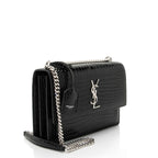 Saint Laurent Croc Embossed Leather Monogram Sunset Medium Shoulder Bag (SHF-M2o6S1)