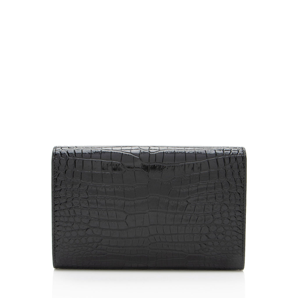 Saint Laurent Croc Embossed Leather Monogram Uptown Chain Wallet (SHF-nn92UW)