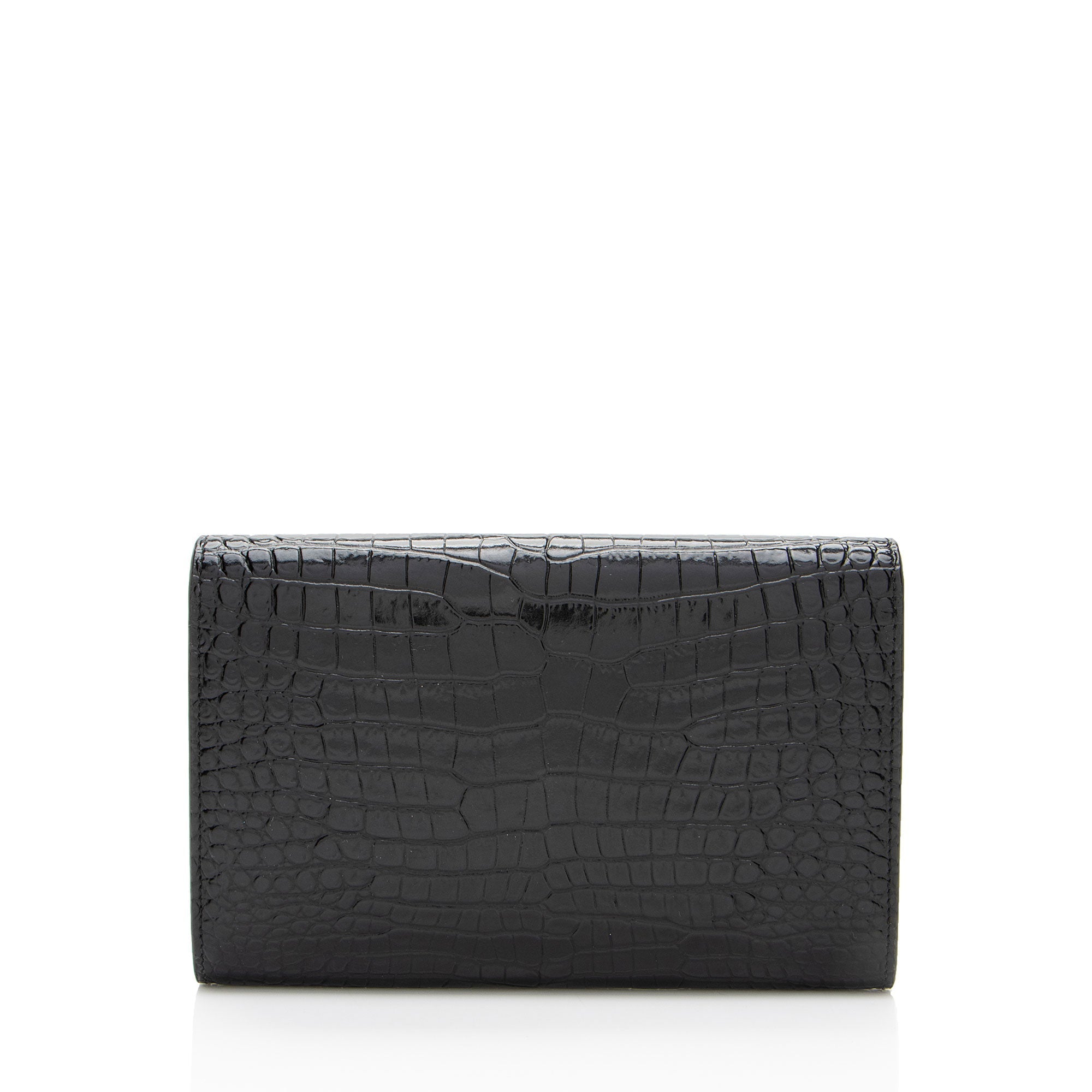 Saint Laurent Croc Embossed Leather Monogram Uptown Chain Wallet (SHF-nn92UW)