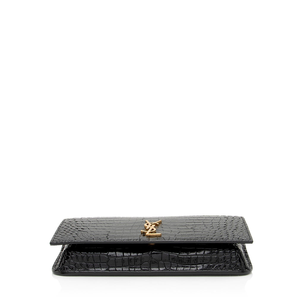 Saint Laurent Croc Embossed Monogram Phone Holder Shoulder Bag (SHF-EFRcxI)
