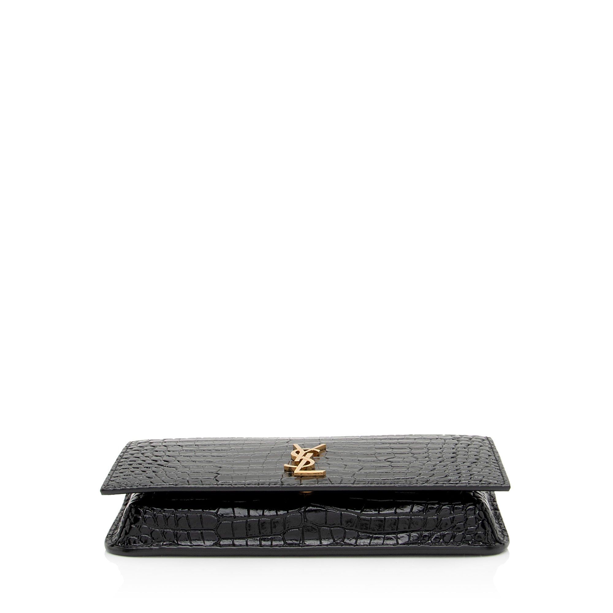 Saint Laurent Croc Embossed Monogram Phone Holder Shoulder Bag (SHF-EFRcxI)
