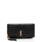 Saint Laurent Croc Embossed Monogram Phone Holder Shoulder Bag (SHF-EFRcxI)