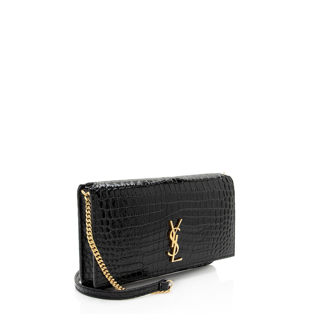 Saint Laurent Croc Embossed Monogram Phone Holder Shoulder Bag (SHF-EFRcxI)