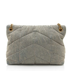 Saint Laurent Denim Monogram Puffer LouLou Chain Medium Shoulder Bag (SHF-QxjrSW)