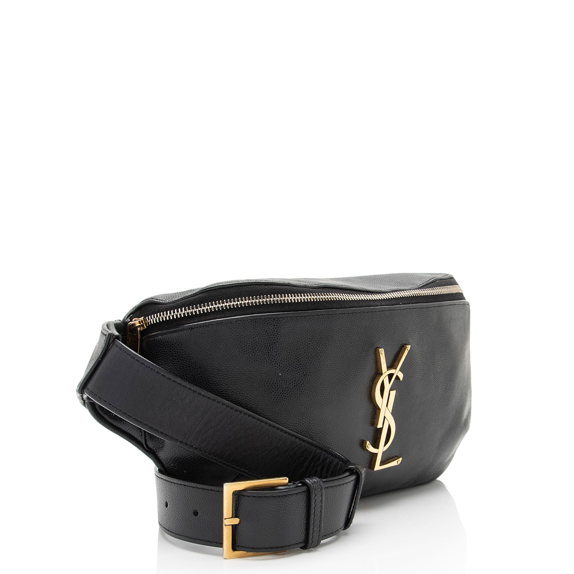 Saint Laurent Grain de Poudre Monogram Cassandre Belt Bag (SHF-Gvv9El)