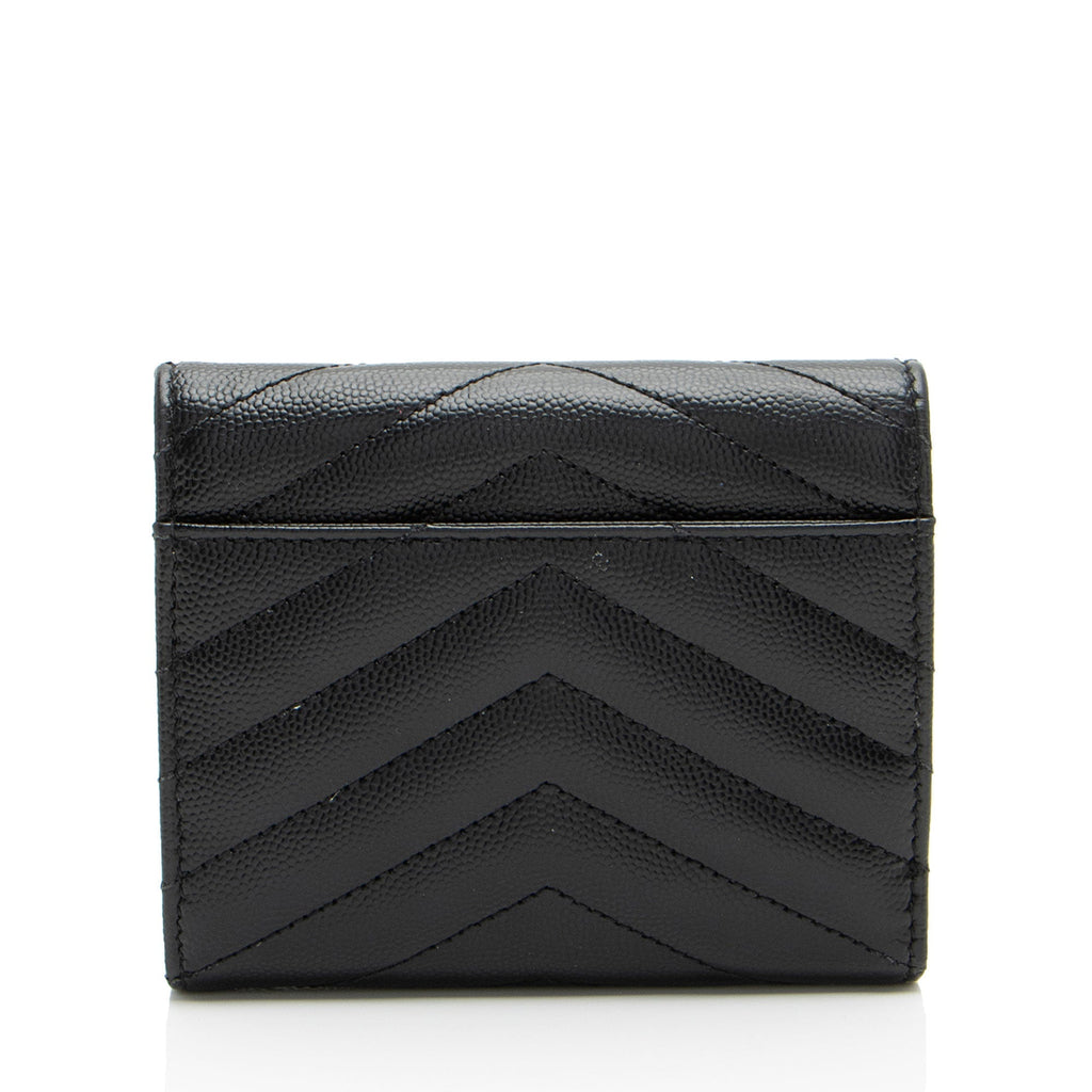 Saint Laurent Grain de Poudre Monogram Compact Tri-Fold Wallet (SHF-j0cHxO)