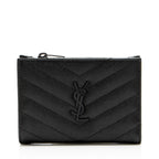 Saint Laurent Grain de Poudre Monogram Cassandre Fragments Bifold Wallet (SHF-hsZlQk)