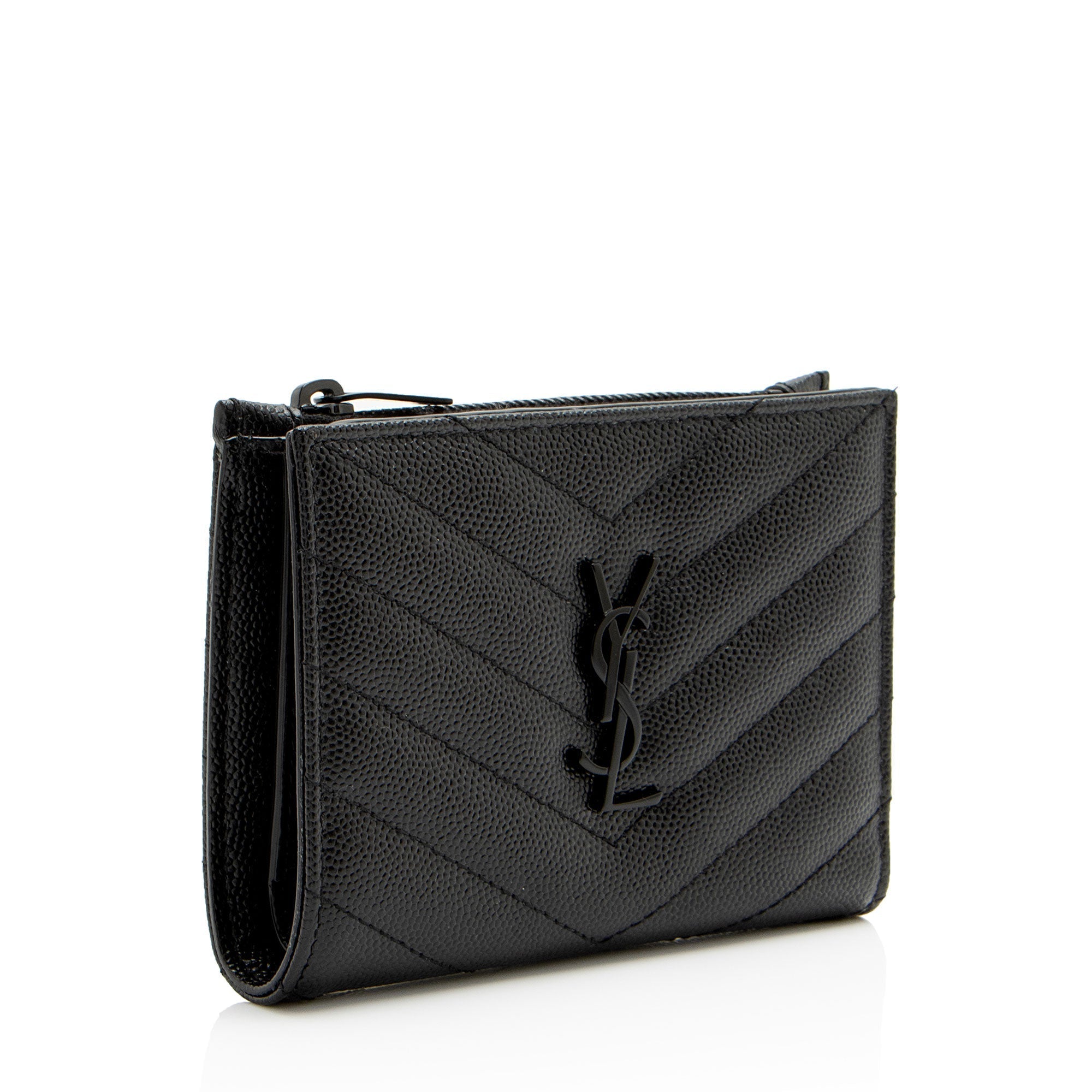 Saint Laurent Grain de Poudre Monogram Cassandre Fragments Bifold Wallet (SHF-hsZlQk)