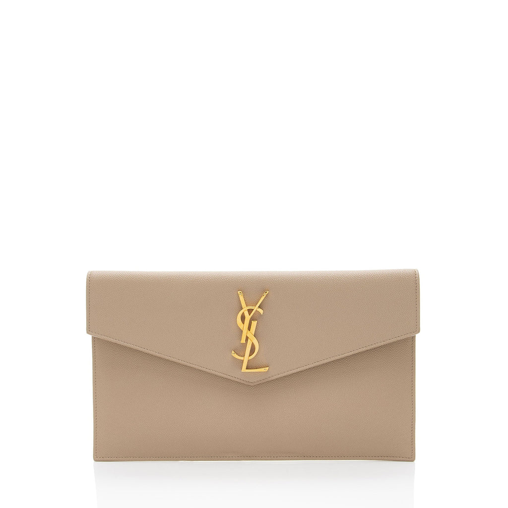 Saint Laurent Grain de Poudre Monogram Uptown Envelope Clutch (SHF-b2iDEy)