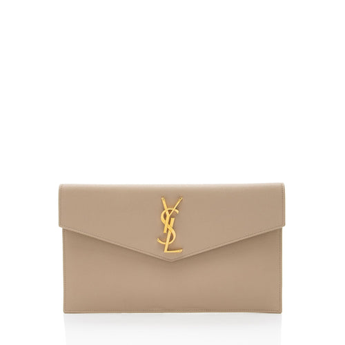 Saint Laurent Grain de Poudre Monogram Uptown Envelope Clutch (SHF-b2iDEy)