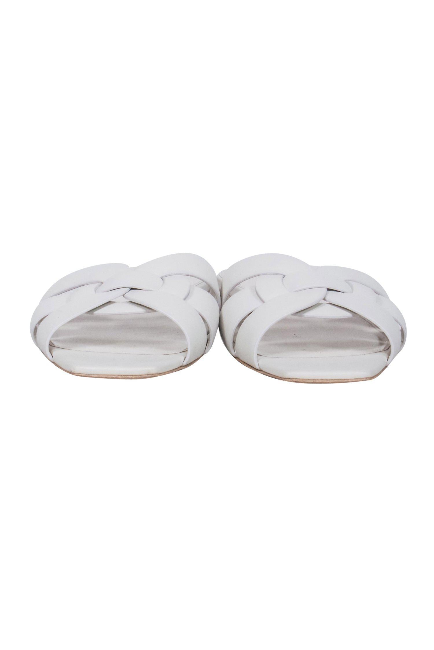 Saint Laurent - Ivory Woven Leather "Nu Pieds" Slide Sandals Sz 9