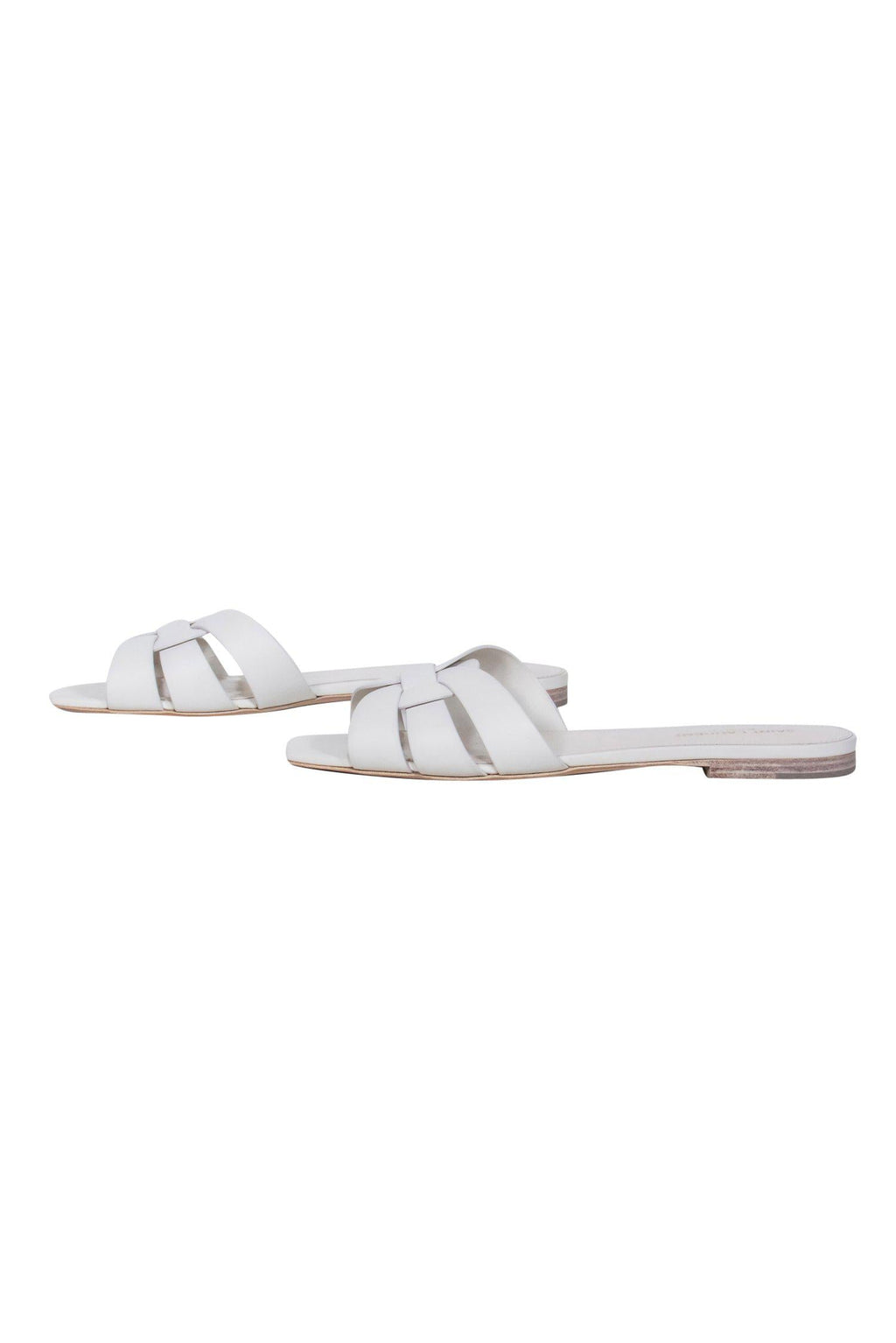 Saint Laurent - Ivory Woven Leather "Nu Pieds" Slide Sandals Sz 9
