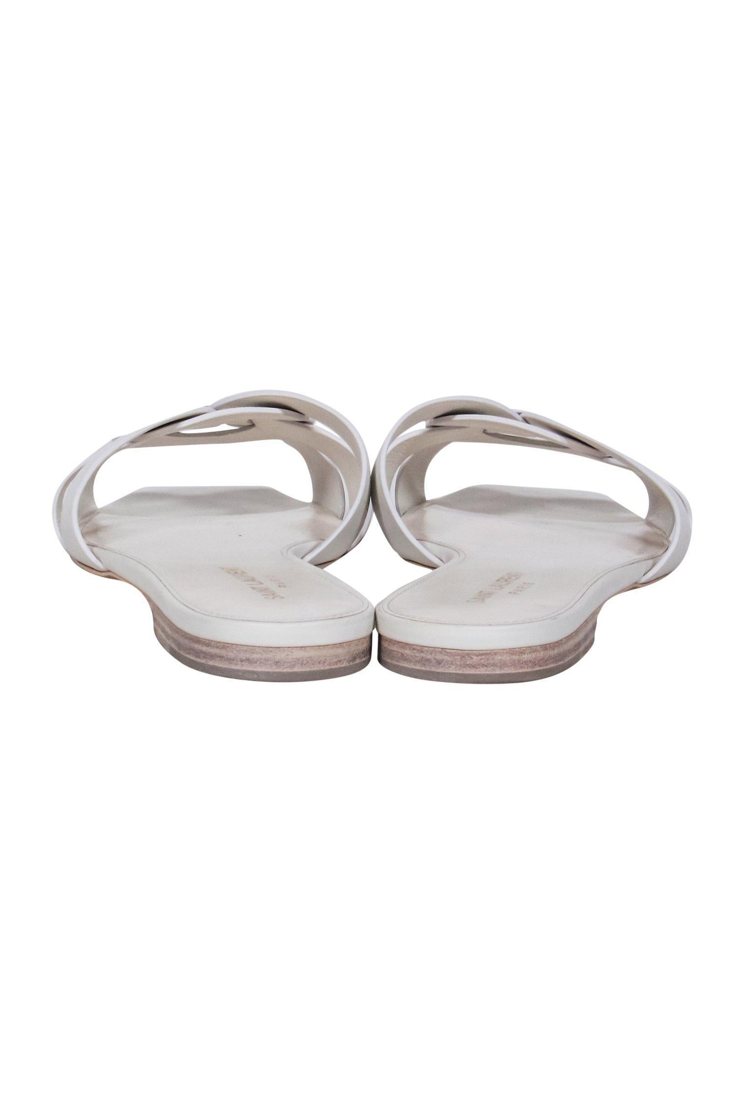 Saint Laurent - Ivory Woven Leather "Nu Pieds" Slide Sandals Sz 9
