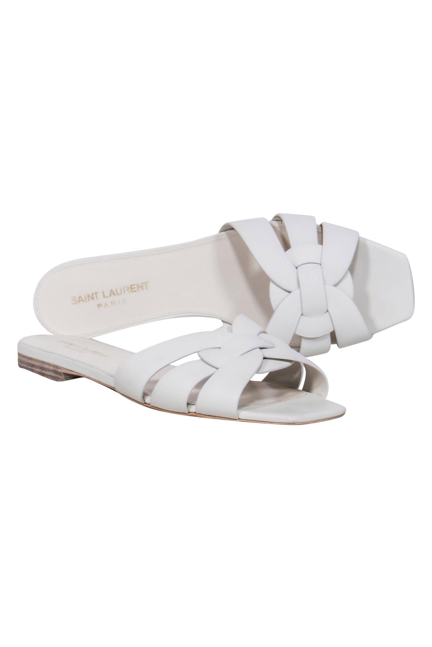 Saint Laurent - Ivory Woven Leather "Nu Pieds" Slide Sandals Sz 9