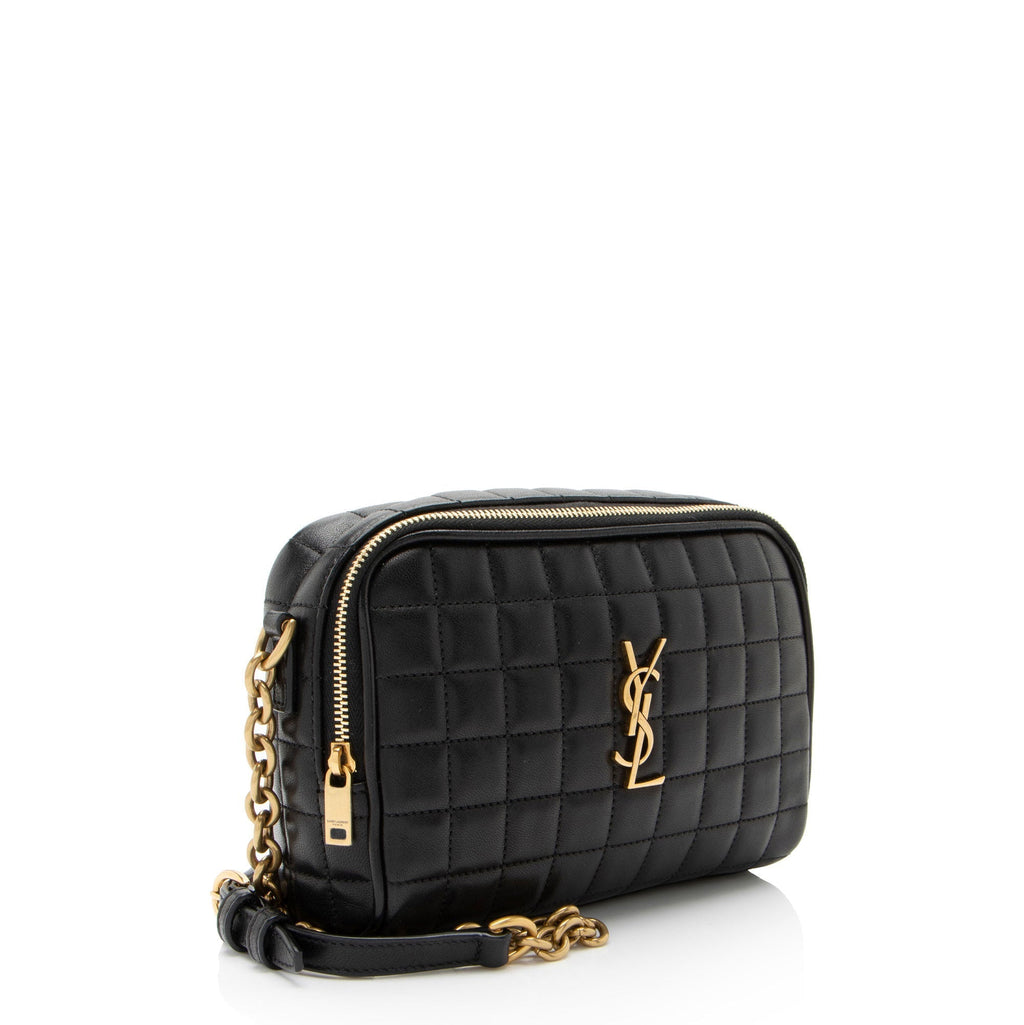 Saint Laurent Lambskin Matelasse Carre Monogram Cassandre Camera Bag (SHF-RGUZXr)