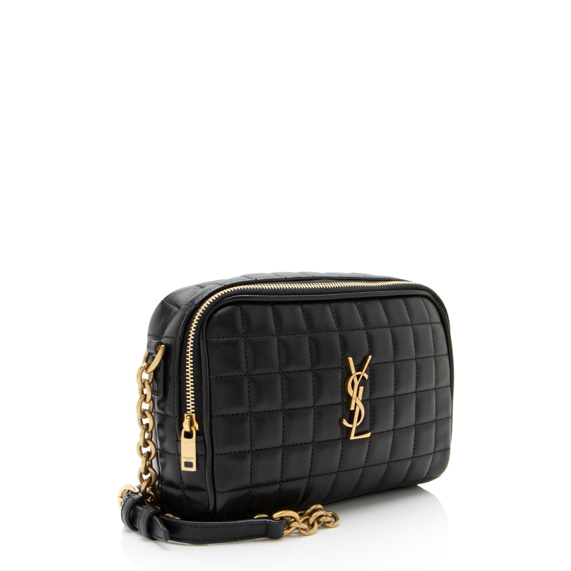 Saint Laurent Lambskin Matelasse Carre Monogram Cassandre Camera Bag (SHF-RGUZXr)