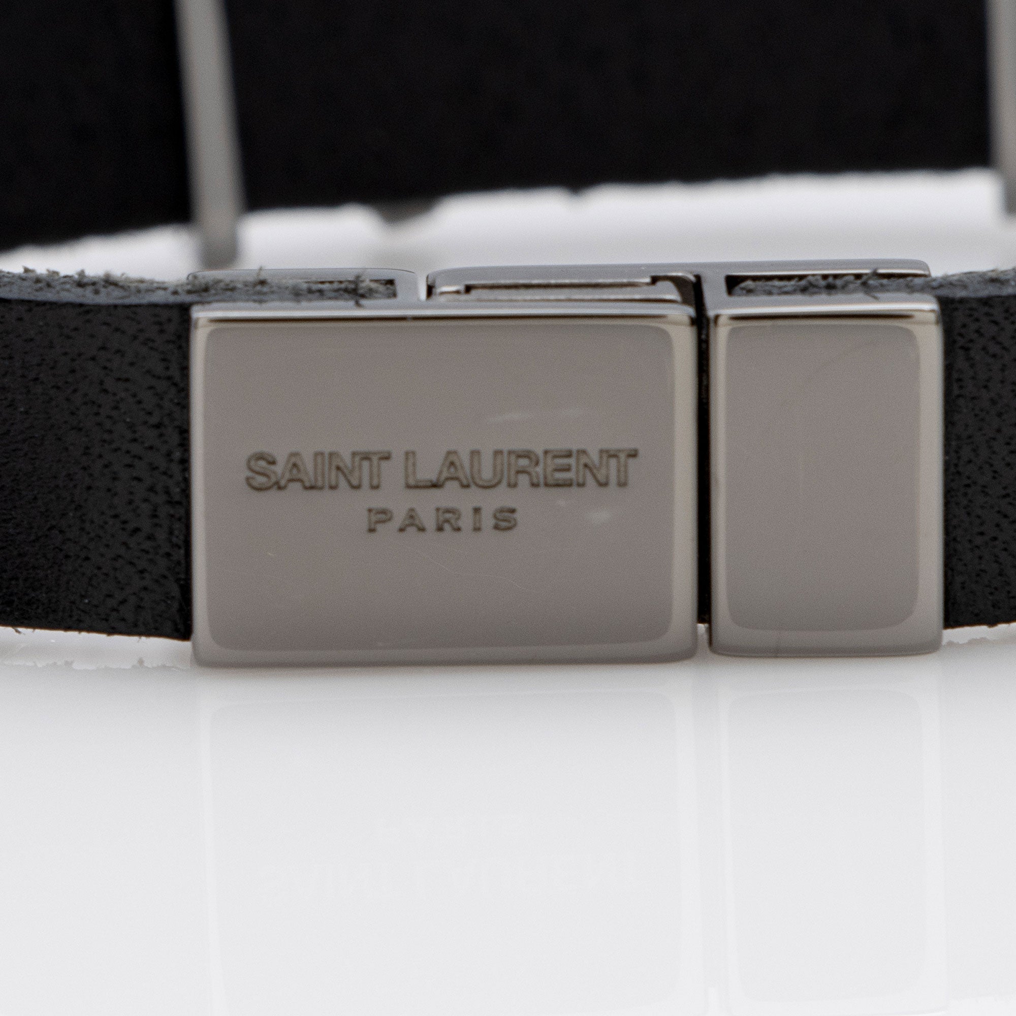 Saint Laurent Leather Monogram Cassandre Bracelet (SHF-lyrN0X)