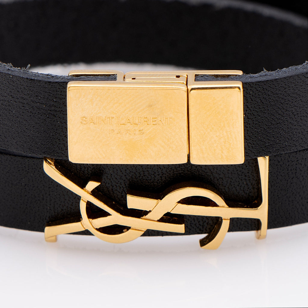 Saint Laurent Leather Monogram Double Wrap Bracelet (SHF-ojgNrH)