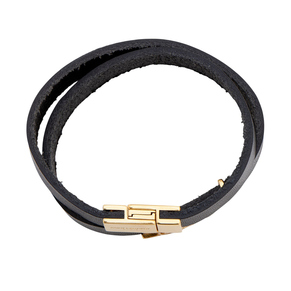 Saint Laurent Leather Monogram Double Wrap Bracelet (SHF-ojgNrH)