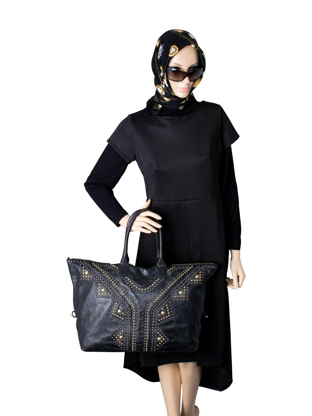 Saint Laurent Leather Studded Y Large Shopper Bag Black