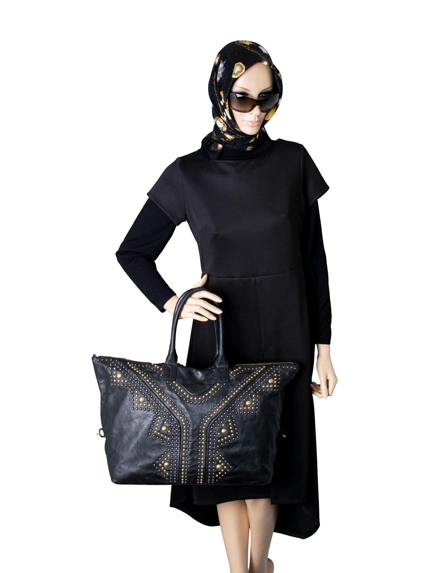 Saint Laurent Leather Studded Y Large Shopper Bag Black