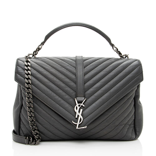 Saint Laurent Matelasse Calfskin Classic Monogram College Large Shoulder Bag (SHF-19141)
