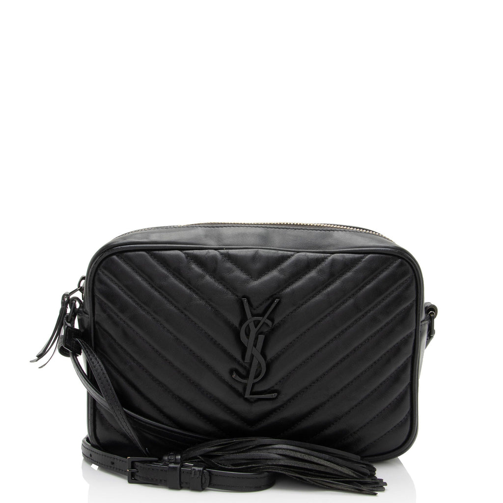 Saint Laurent Matelasse Calfskin Matte Black Monogram Lou Camera Bag (SHF-PIyVqF)