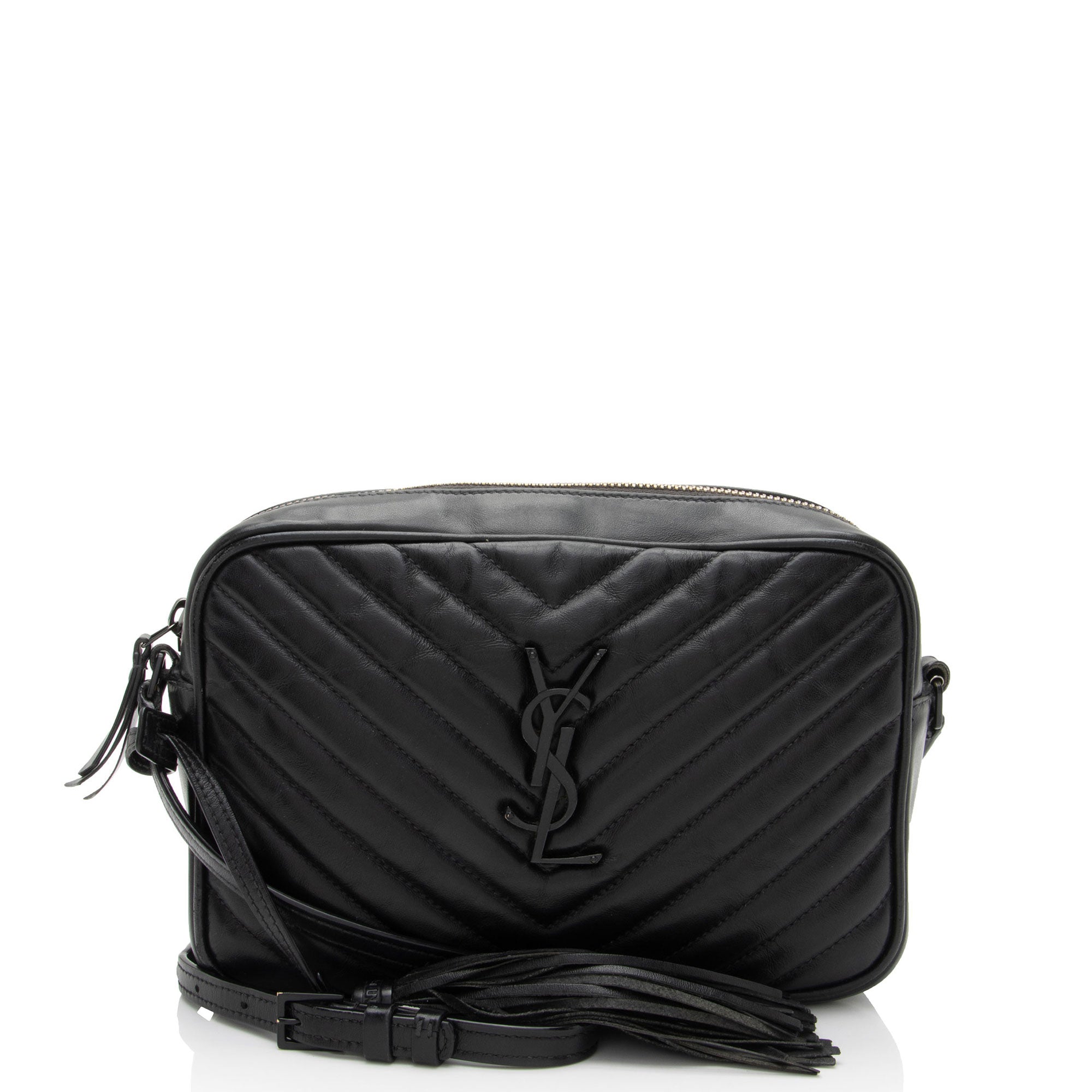 Saint Laurent Matelasse Calfskin Matte Black Monogram Lou Camera Bag (SHF-PIyVqF)