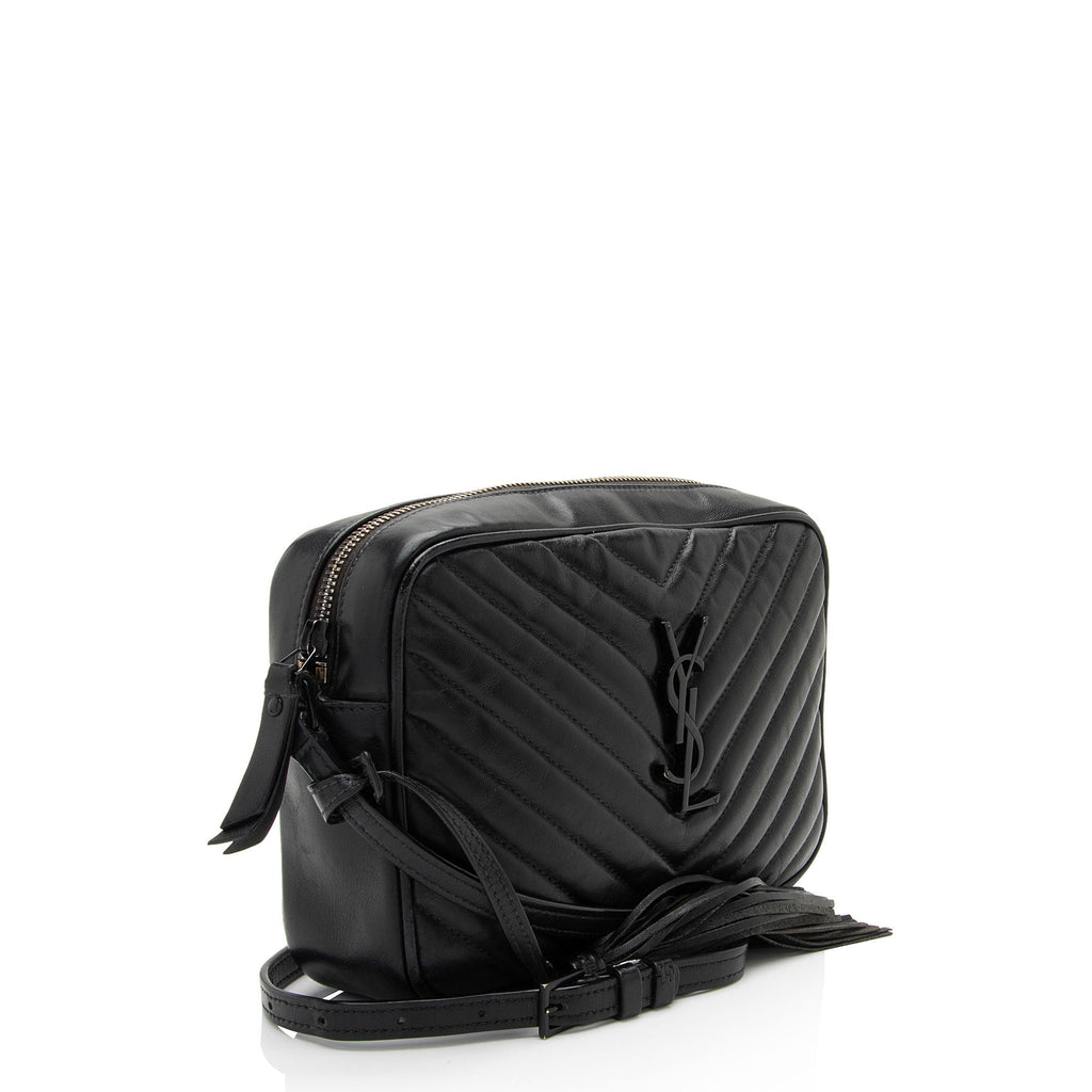 Saint Laurent Matelasse Calfskin Matte Black Monogram Lou Camera Bag (SHF-PIyVqF)