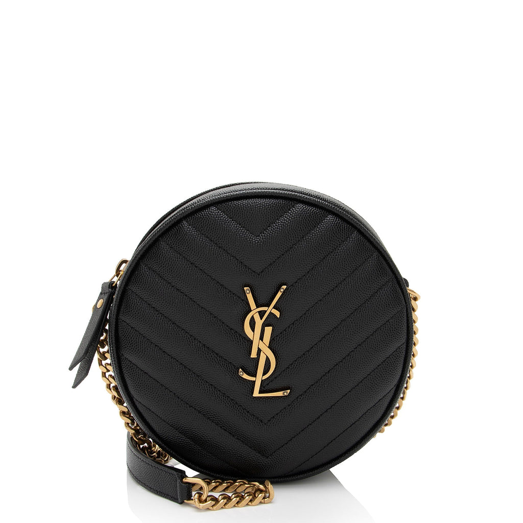 Saint Laurent Matelasse Calfskin Monogram Vinyle Round Camera Bag (SHF-uS4MX2)