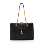 Saint Laurent Matelasse Grain de Poudre Monogram Chain Shopper Tote (SHF-0UWlSd)