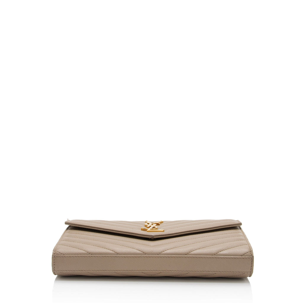 Saint Laurent Matelasse Grain de Poudre Monogram Chain Wallet - FINAL SALE (SHF-Veay8o)