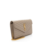 Saint Laurent Matelasse Grain de Poudre Monogram Chain Wallet - FINAL SALE (SHF-Veay8o)