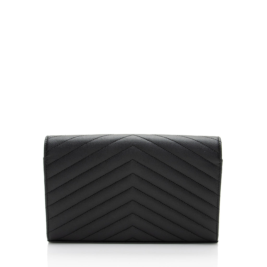 Saint Laurent Matelasse Grain de Poudre Monogram Chain Wallet (SHF-AaSbvm)