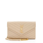 Saint Laurent Matelasse Grain de Poudre Monogram Chain Wallet (SHF-4h5maT)