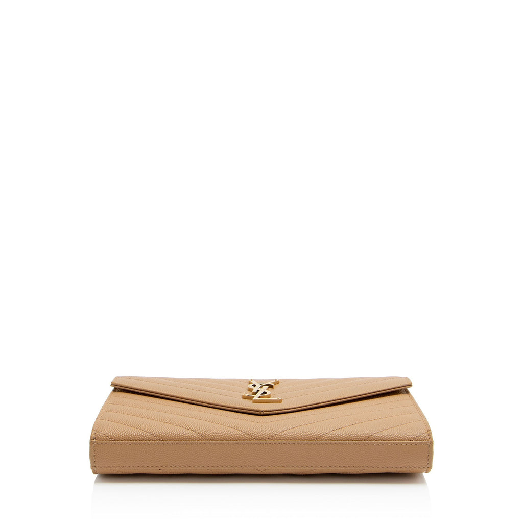 Saint Laurent Matelasse Grain de Poudre Monogram Chain Wallet (SHF-VGvD82)